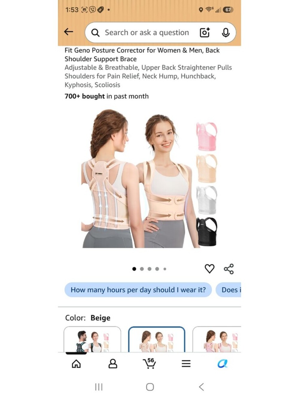 Fit Geno Posture Corrector for Women & Men - Beige Back Shoulder Support Brace